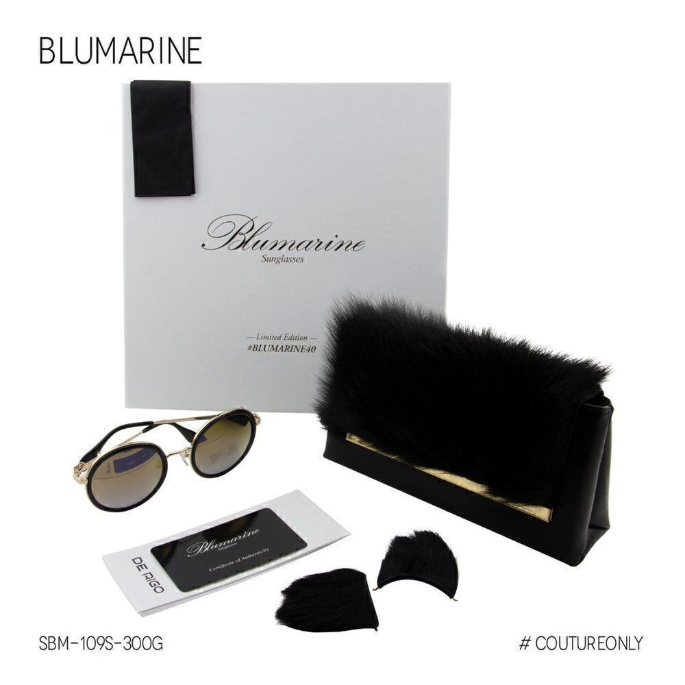 New Blumarine Black & Gold Women Sunglasses Round SBM-109S Faux-Fur Limited Ed. - Picture 2 of 14